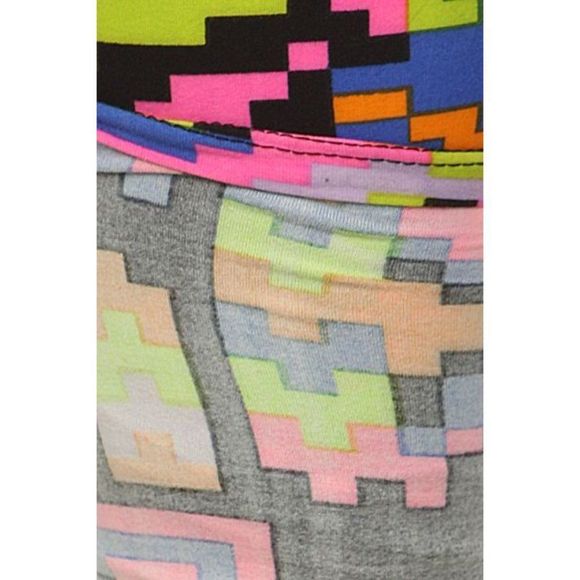 (Plus) Curvy Vivid Pink and Black Multi Tribal Pattern Print Leggings - Picture 4 of 5